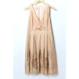 Kay Unger New York 100% Silk Gold Dress Size 10 Sleeveless Cocktail Wedding